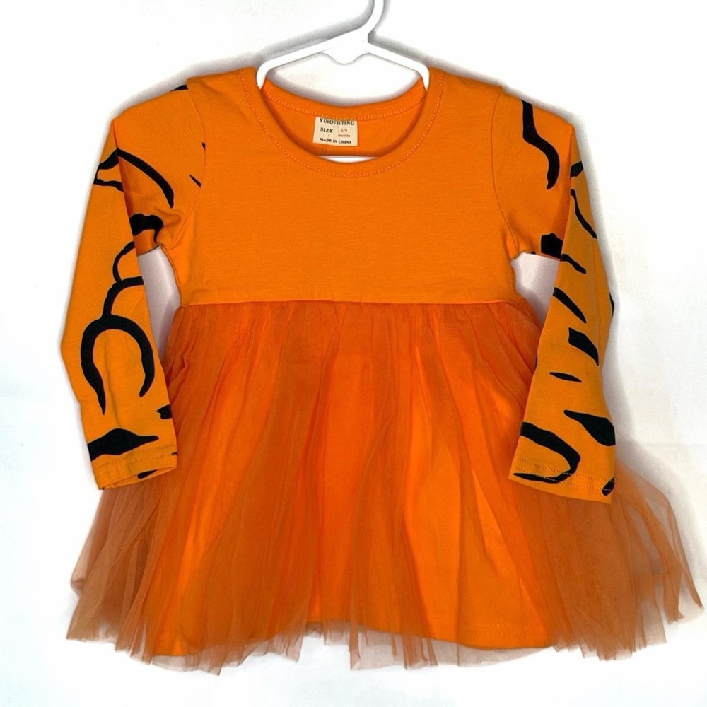 Boutique Orange & Black Tiger Stripe Baby Girl Halloween Tutu Dress 6-9 months